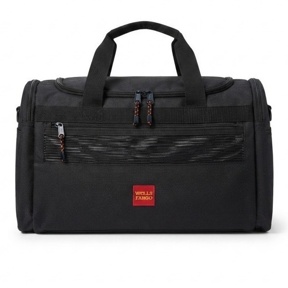 Wells Fargo Corporate Logo Black Canvas Duffel Bag Travel Gym Carry On Bag